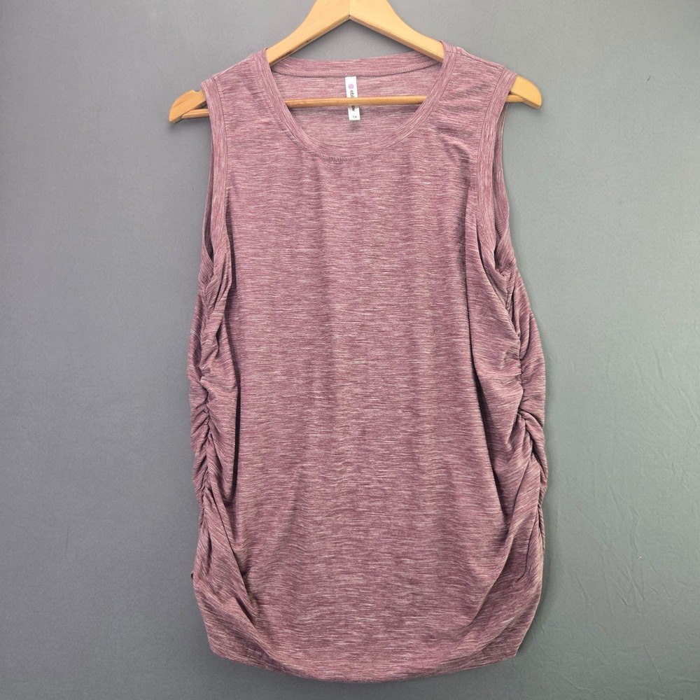 Ebb & Flow Maternity Tank Top Ruched Side Space Dye 1X Pink Heather Sleeveless